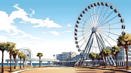 Colorful Myrtle Beach Skywheel Cartoon Vector Illustration for Creative Projects