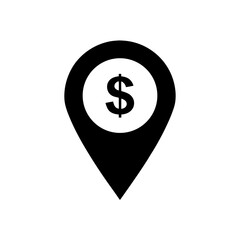 location pin with dollar sign icon on white 