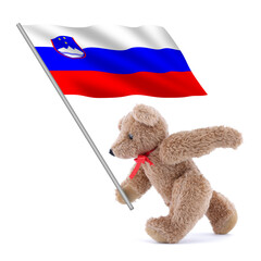 Slovenia flag being carried by a cute teddy bear