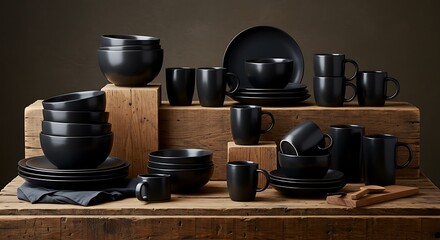Modern Black Ceramic Tableware Display

