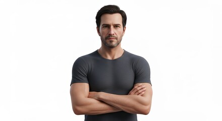 Man standing in gray top studio shot