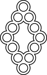 Thin circles placed to create a symmetrical diamond-shaped geometric pattern.