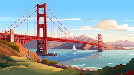 Stunning View of Golden Gate Bridge and Red Building in San Francisco