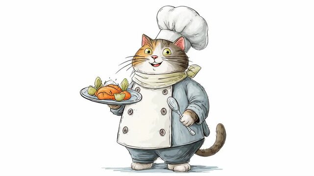 Culinary delights created by a charming feline chef in a quaint kitchen filled with delightful aromas and vibrant ingredients while showcasing impressive cooking skills and creativity