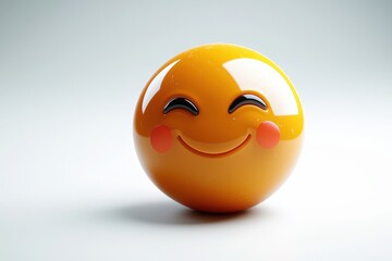 Fototapeta premium Glossy smiling emoji sphere on minimalist background for design concepts
