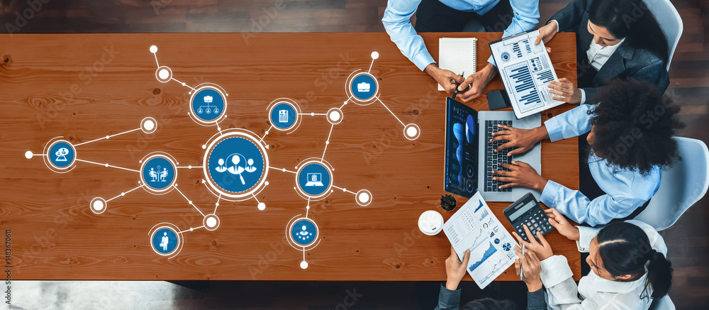 Aufkleber a diverse team collaborates on data analysis using technology and charts. the modern office setting 