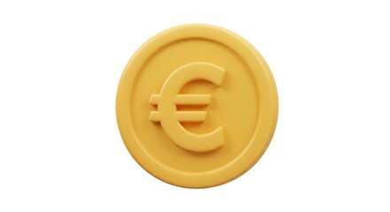 Obraz premium 3D Euro Coin Icon in Yellow Color on White Background 