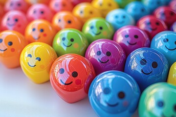 Vibrant smiley faces in a colorful pattern: joyful expression and bright design art