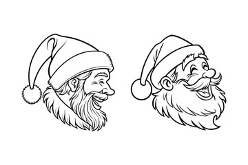 Santa head line art vector bundle  illustration, Santa head line art 