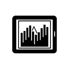 tablet screen with stock chart icon on white 