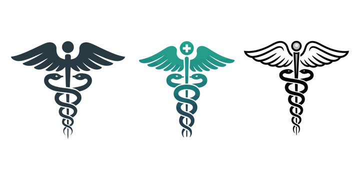 Caduceus, Emergency Services Star With Rod Of Aesculapius Illustration - VECTOR, Caduceus Symbol Black Silhouette Isolated On White, Health care caduceus medical symbol, A linear icon of caduceus.