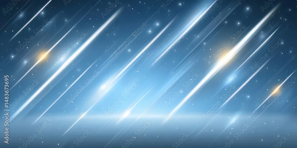 Poster 光る流星群が降り注ぐ青色の背景にきらめく星と星屑が散りばめられた未来的な幻想的なデザイン