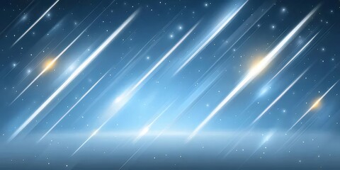 光る流星群が降り注ぐ青色の背景にきらめく星と星屑が散りばめられた未来的な幻想的なデザイン