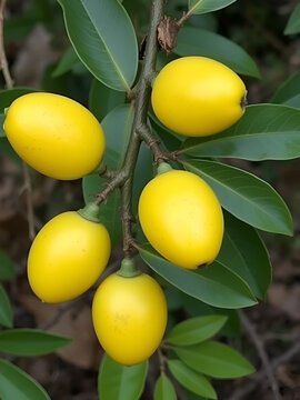 Limonia or Feronia limonia (L.) Swingle fruits on natural background.