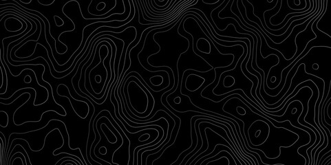 Black background topography contour map with black curve lines. luxury topographic wavy pattern and geographic grid map patterns, topography line map. Vintage outdoors style