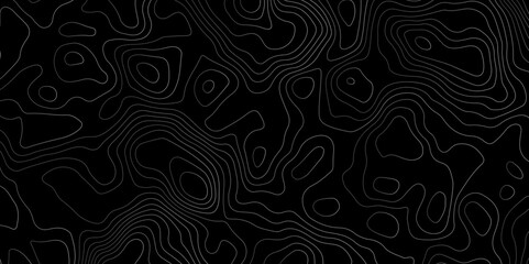 Black background topography contour map with black curve lines. luxury topographic wavy pattern and geographic grid map patterns, topography line map. Vintage outdoors style