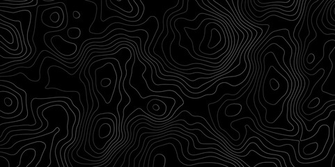 Black background topography contour map with black curve lines. luxury topographic wavy pattern and geographic grid map patterns, topography line map. Vintage outdoors style