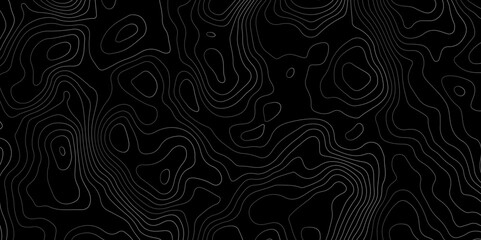 Black background topography contour map with black curve lines. luxury topographic wavy pattern and geographic grid map patterns, topography line map. Vintage outdoors style