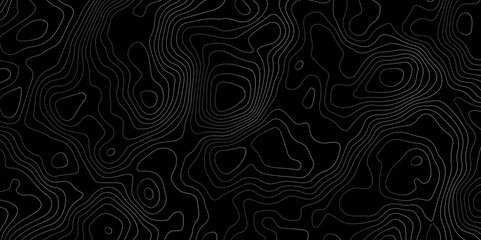 Black background topography contour map with black curve lines. luxury topographic wavy pattern and geographic grid map patterns, topography line map. Vintage outdoors style