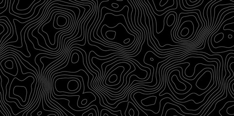 Black background topography contour map with black curve lines. luxury topographic wavy pattern and geographic grid map patterns, topography line map. Vintage outdoors style
