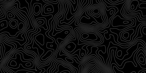 Black background topography contour map with black curve lines. luxury topographic wavy pattern and geographic grid map patterns, topography line map. Vintage outdoors style