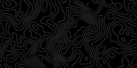 Black background topography contour map with black curve lines. luxury topographic wavy pattern and geographic grid map patterns, topography line map. Vintage outdoors style