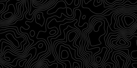 Black background topography contour map with black curve lines. luxury topographic wavy pattern and geographic grid map patterns, topography line map. Vintage outdoors style