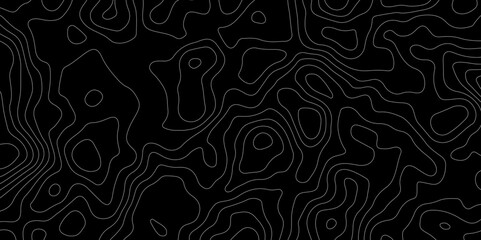 Black background topography contour map with black curve lines. luxury topographic wavy pattern and geographic grid map patterns, topography line map. Vintage outdoors style