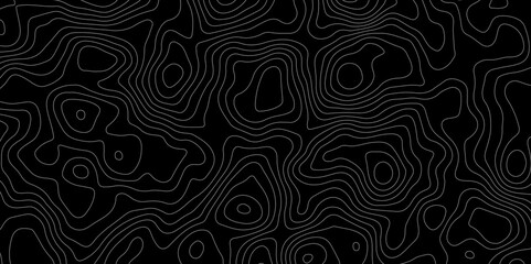Fototapeta premium Black background topography contour map with black curve lines. luxury topographic wavy pattern and geographic grid map patterns, topography line map. Vintage outdoors style