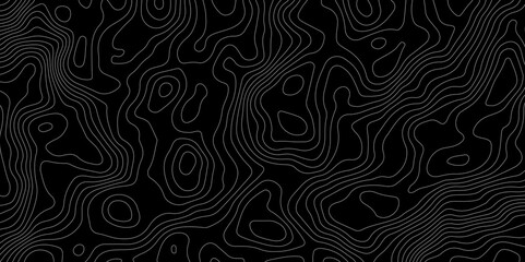 Black background topography contour map with black curve lines. luxury topographic wavy pattern and geographic grid map patterns, topography line map. Vintage outdoors style