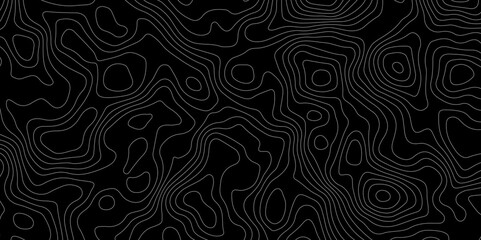 Black background topography contour map with black curve lines. luxury topographic wavy pattern and geographic grid map patterns, topography line map. Vintage outdoors style