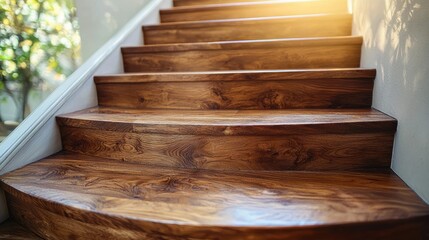 Elegant wooden staircase with light filtering down
