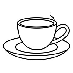 Fototapeta premium Vector illustration of a steaming coffee cup on a saucer for cafe, beverage, and culinary design projects