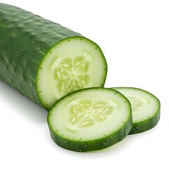 fresh cucumber with slices isolated on a white background shows healthy eating
