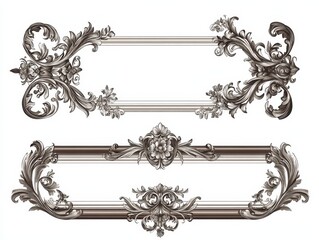 Elegant Decorative Borders and Frames with Vintage Damask Ornaments for Page Layouts