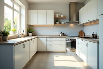 A sparkling clean kitchen, countertops wiped, dishes done, floors gleaming Ready for the day , polishing, homemaking