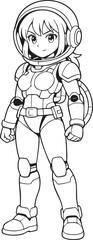manga style futuristic robot girl in armor suit for sci fi coloring book and comic illustration

