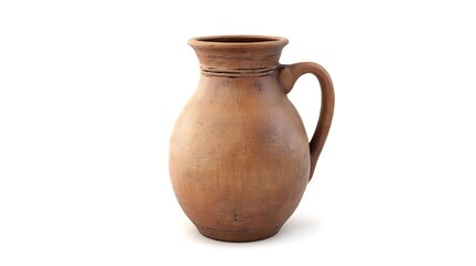 Rustic clay jug with elegant design and intricate handle isolated in 3d rendering on white background image