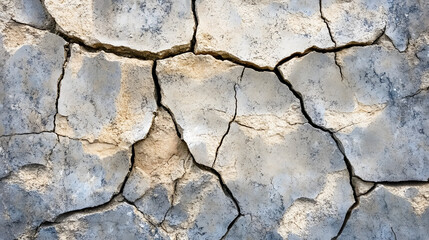 Fototapeta premium Cracked Earth: A close-up shot of parched land, the earth's surface displaying a network of deep cracks, evoking a sense of dryness and environmental impact.