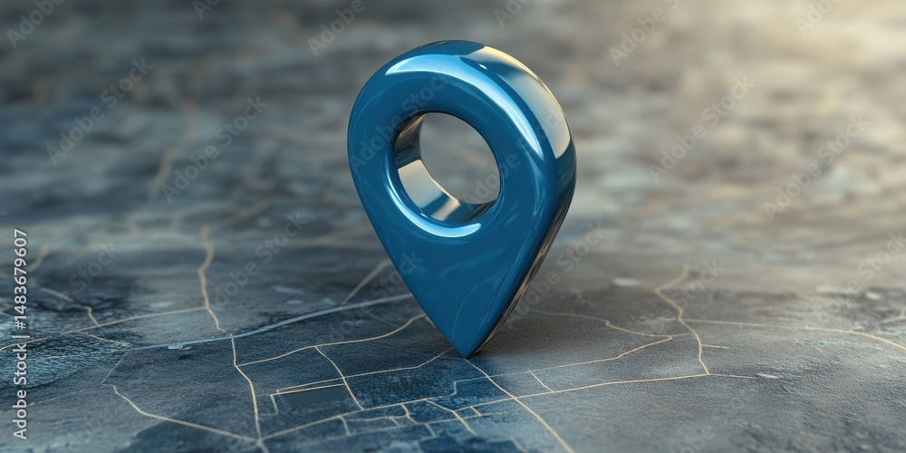 Poster 3d icon of a blue location pin: symbolizing navigation and direction for travel and mapping