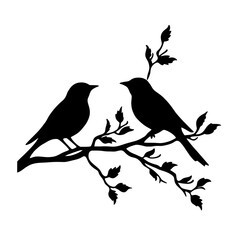 "Three Birds on a Branch Silhouette – Black Vector Nature Illustration"