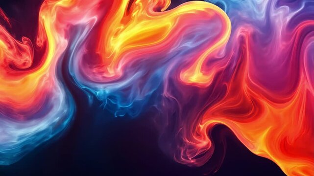 Multicolored fluid motion waves blend and swirl in a bright energetic video background, radiating vibrancy and creative dynamism