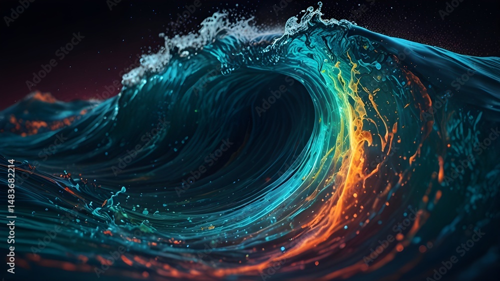 Poster dynamic abstract wave with vibrant colors and splashes