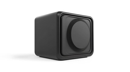 Obraz premium Realistic 3D black system unit with glowing blue lights and sleek design isolated on white picture