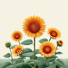 Fototapeta premium Orange Sunflowers in Full Bloom Against a Soft Background,harvest abundance season