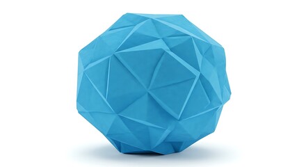 Crisp studio shot of a vibrant bright blue geometric polyhedron, meticulously crafted with numerous interlocking triangular facets that form a complex, multifaceted sphere.