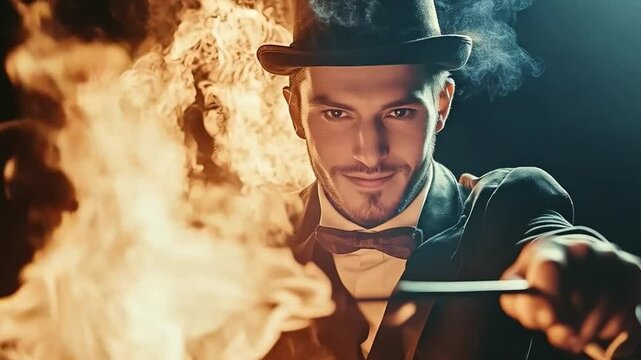 Magician Handles Fire Illusion With A Grin