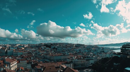 Fototapeta premium Stunning Skyline View of Lisbon, Portugal: A Majestic Panorama Over the Tagus River and Architectural Wonders