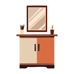 Modern dresser with mirror and decor. PNG image, transparent background