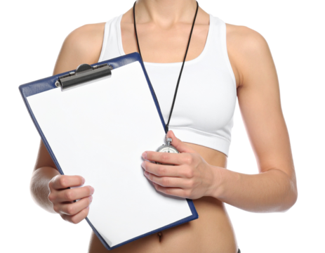 Fitness trainer with clipboard - Powered by Adobe